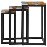Nesting Tables 3 pcs Solid Teak Wood and Polyresin - Side View