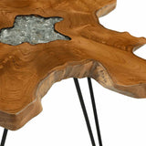 Coffee Table 70x45 cm Solid Teak Wood and Polyresin - 45-Degree Angle