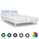 Bed Frame with LED without Mattress White Faux Leather Double