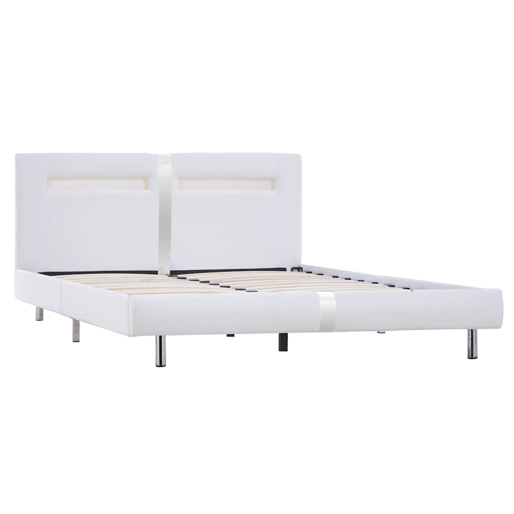 Bed Frame with LED without Mattress White Faux Leather Double