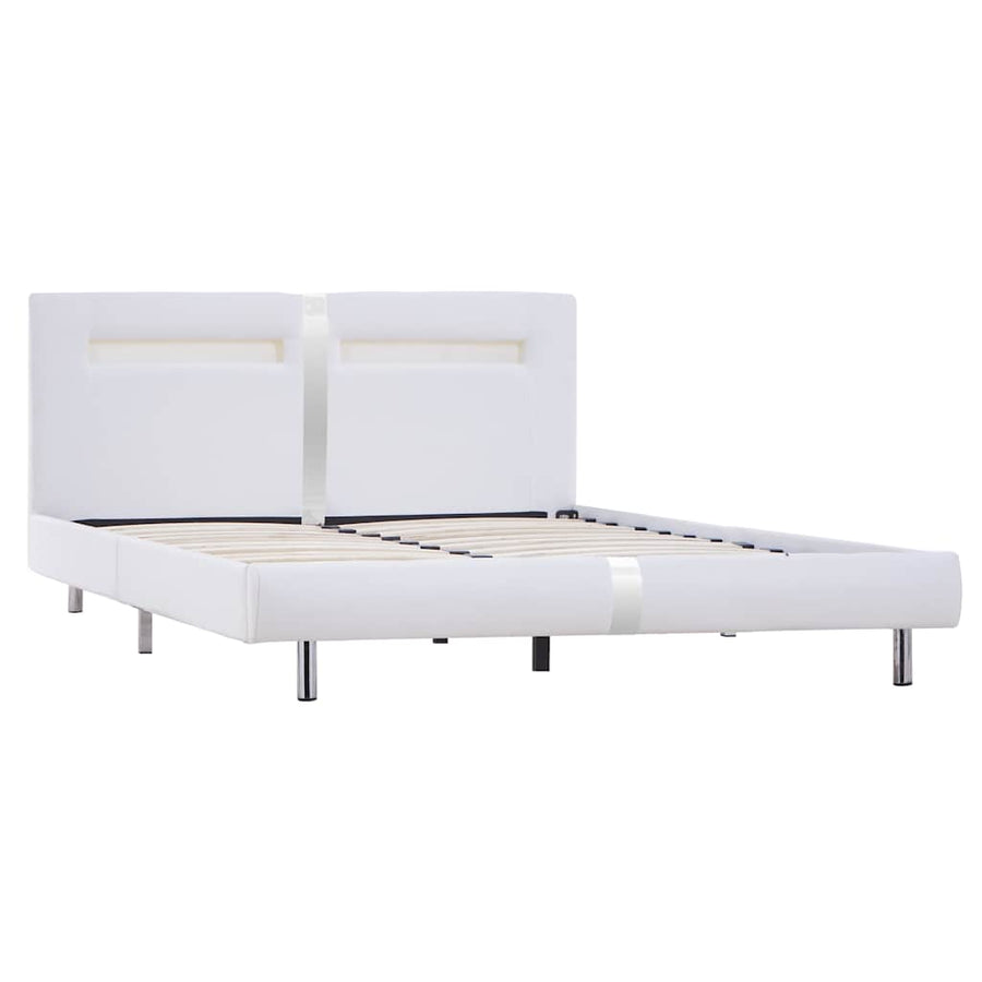 Bed Frame with LED without Mattress White Faux Leather Double