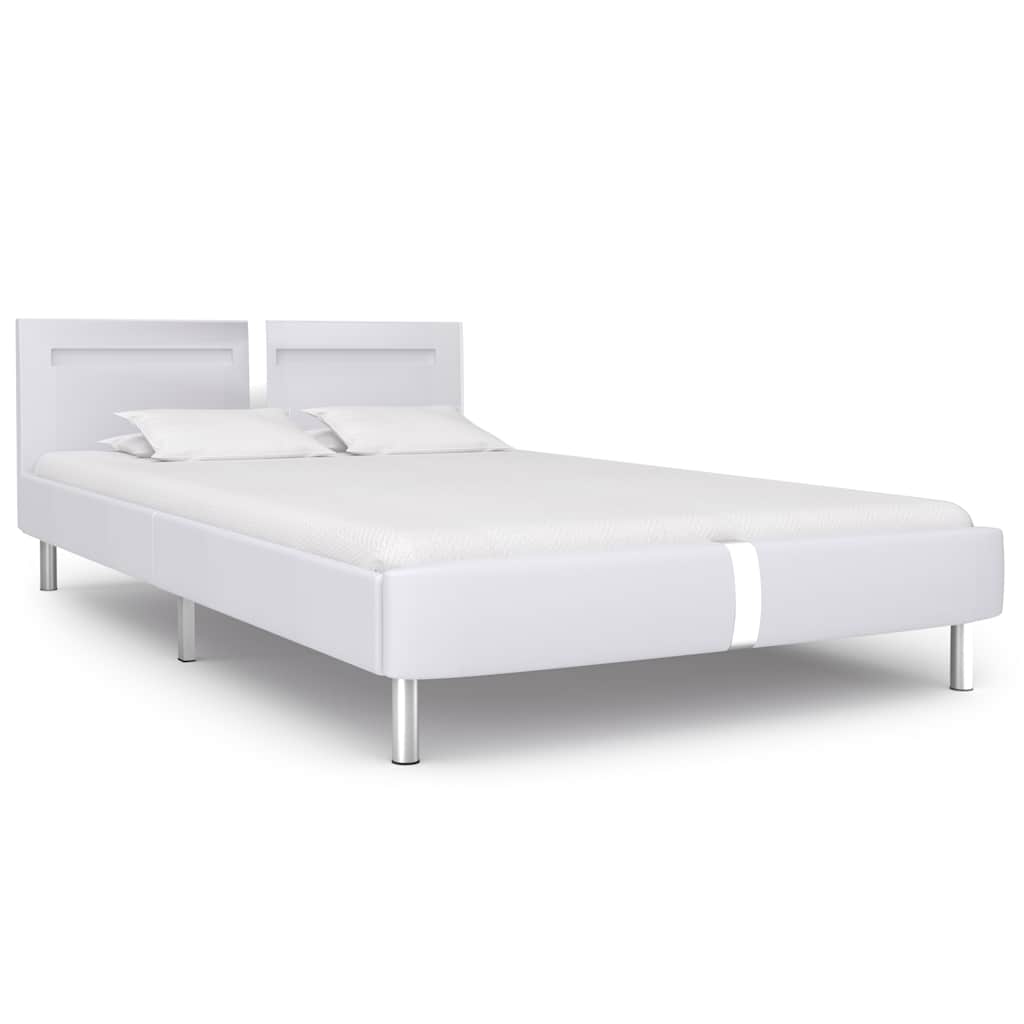 Bed Frame with LED without Mattress White Faux Leather Double