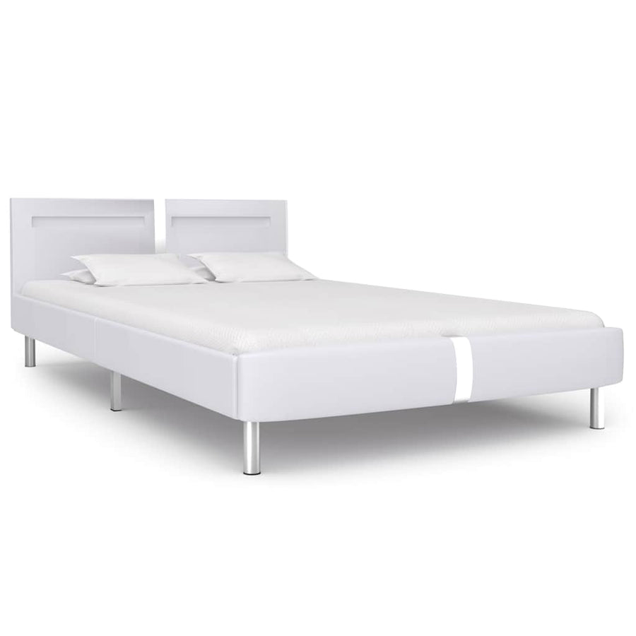 Bed Frame with LED without Mattress White Faux Leather Double