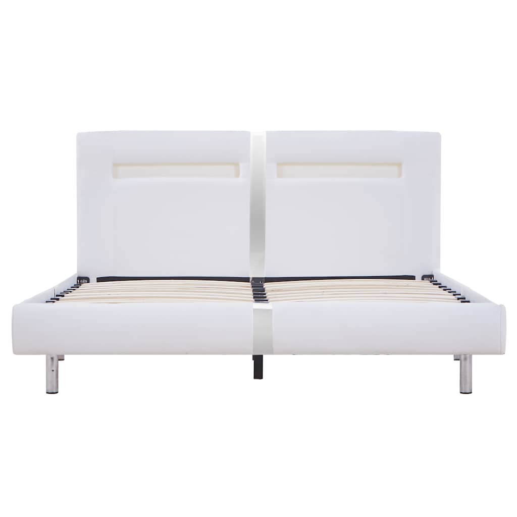 Bed Frame with LED without Mattress White Faux Leather Double