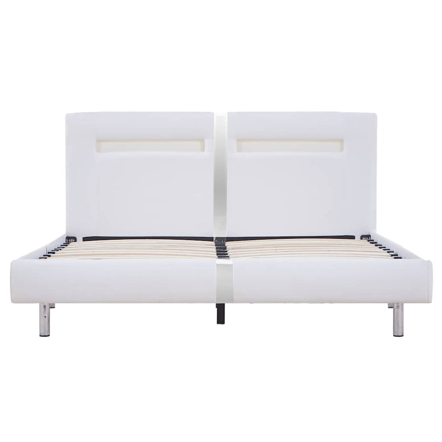 Bed Frame with LED without Mattress White Faux Leather Double