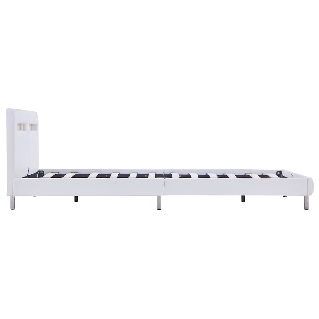 Bed Frame with LED without Mattress White Faux Leather Double