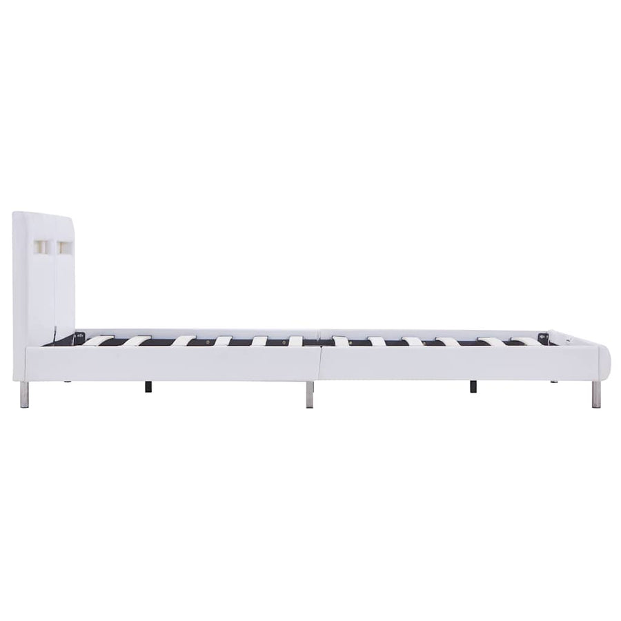 Bed Frame with LED without Mattress White Faux Leather Double