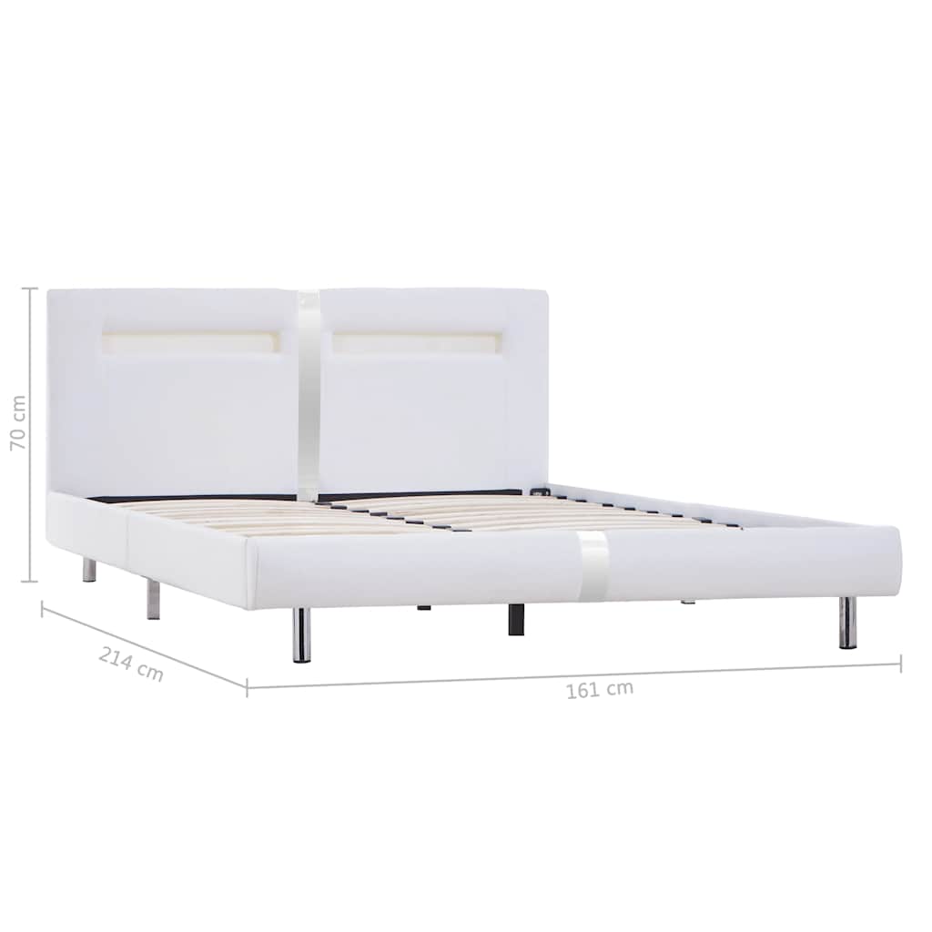 Bed Frame with LED without Mattress White Faux Leather Double