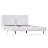 Bed Frame with LED without Mattress White Faux Leather Double - Low Angle