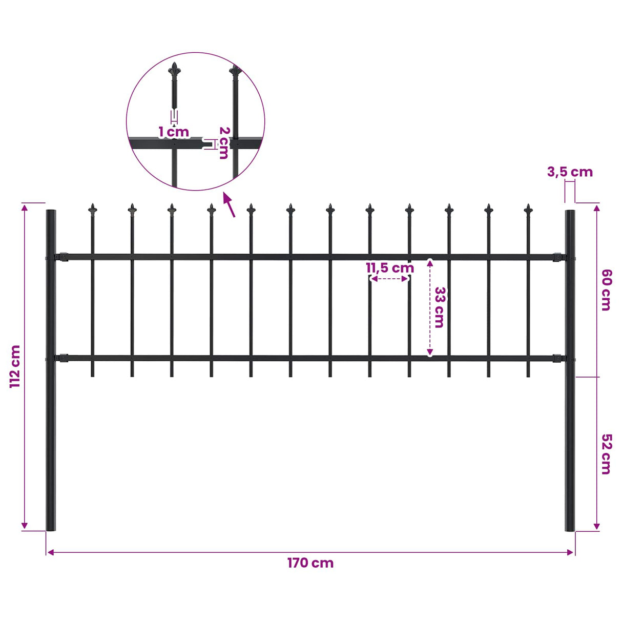Garden Fence "Woerden" with Spear Top Steel 170x60 cm Black