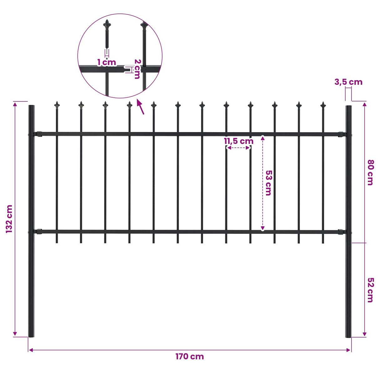 Garden Fence "Woerden" with Spear Top Steel 170x80 cm Black
