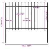 Garden Fence with Spear Top Steel 181x120 cm Black - 45-Degree Angle