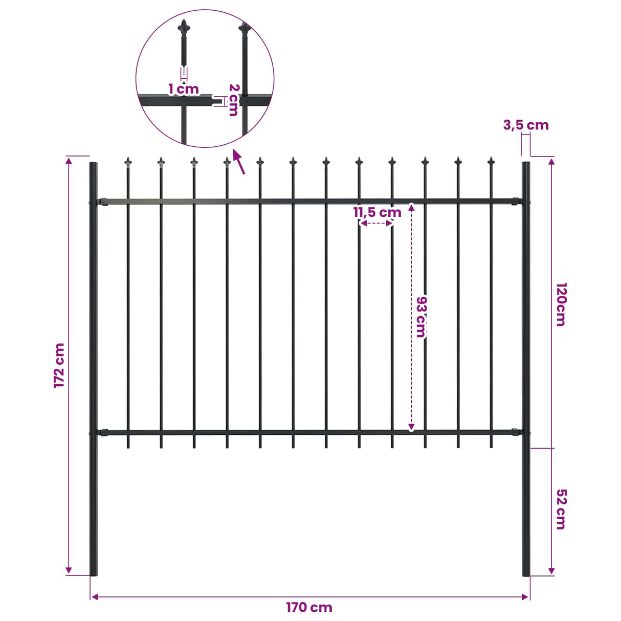 Garden Fence "Woerden" with Spear Top Steel 170x120 cm Black
