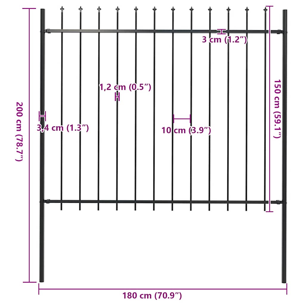 Garden Fence with Spear Top Steel 181x150 cm Black