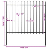 Garden Fence with Spear Top Steel 181x150 cm Black - 45-Degree Angle