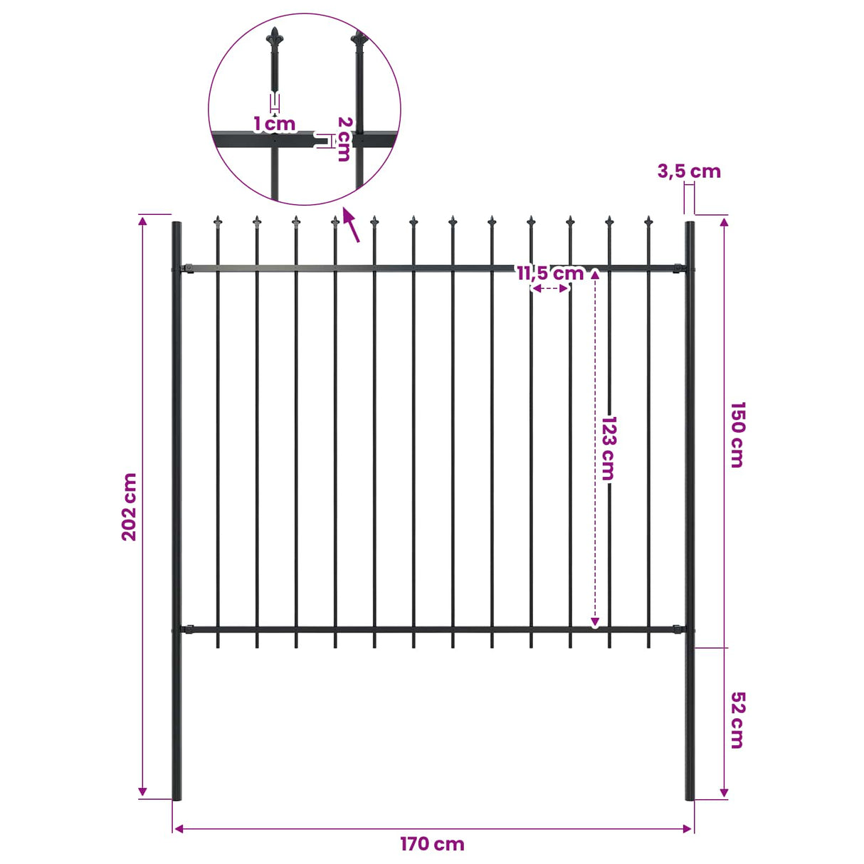 Garden Fence "Woerden" with Spear Top Steel 170x150 cm Black