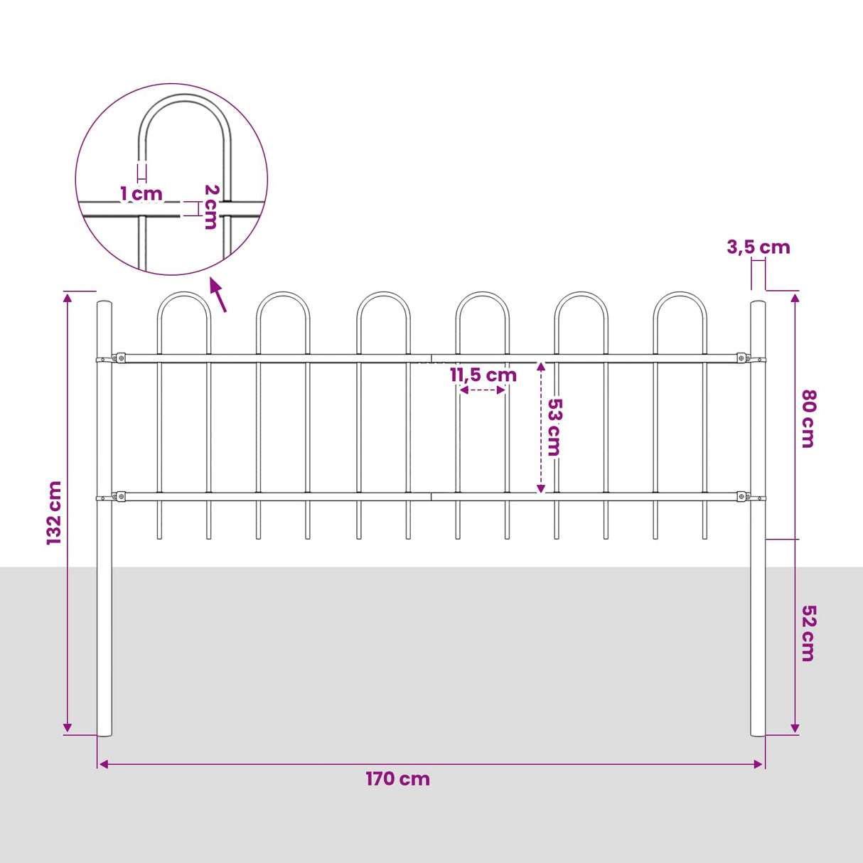 Garden Fence "Boxtel" with Hoop Top Steel 170x80 cm Black