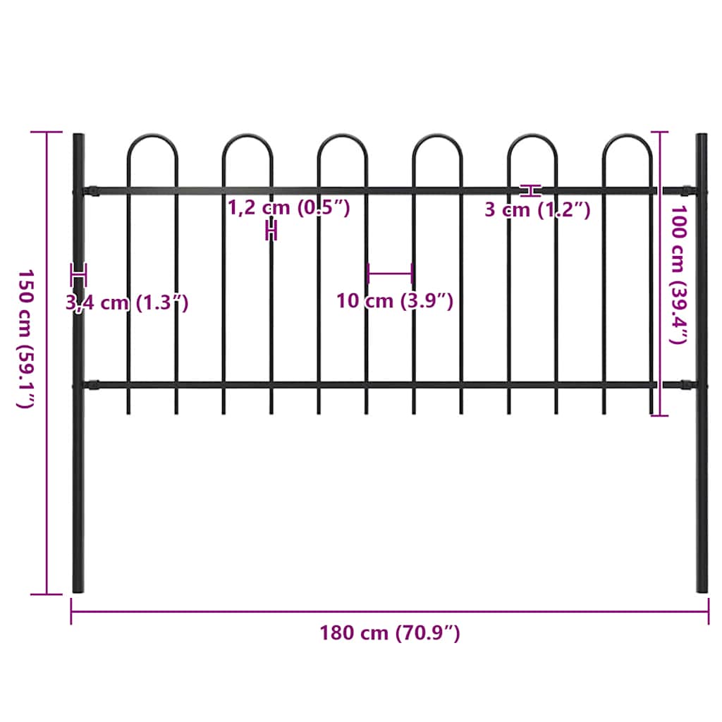 Garden Fence Boxtel with Hoop Top Steel 181x100 cm Black