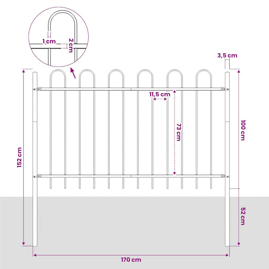 Garden Fence "Boxtel" with Hoop Top Steel 170x100 cm Black