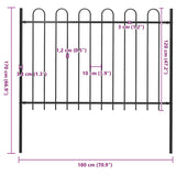 Garden Fence with Hoop Top Steel 181x120 cm Black - 45-Degree Angle