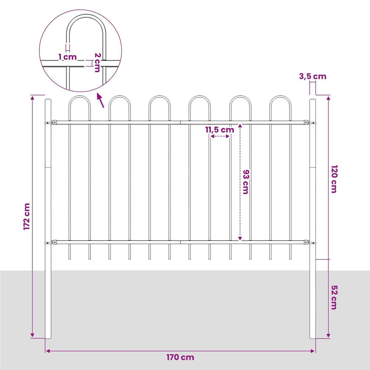 Garden Fence "Boxtel" with Hoop Top Steel 170x120 cm Black