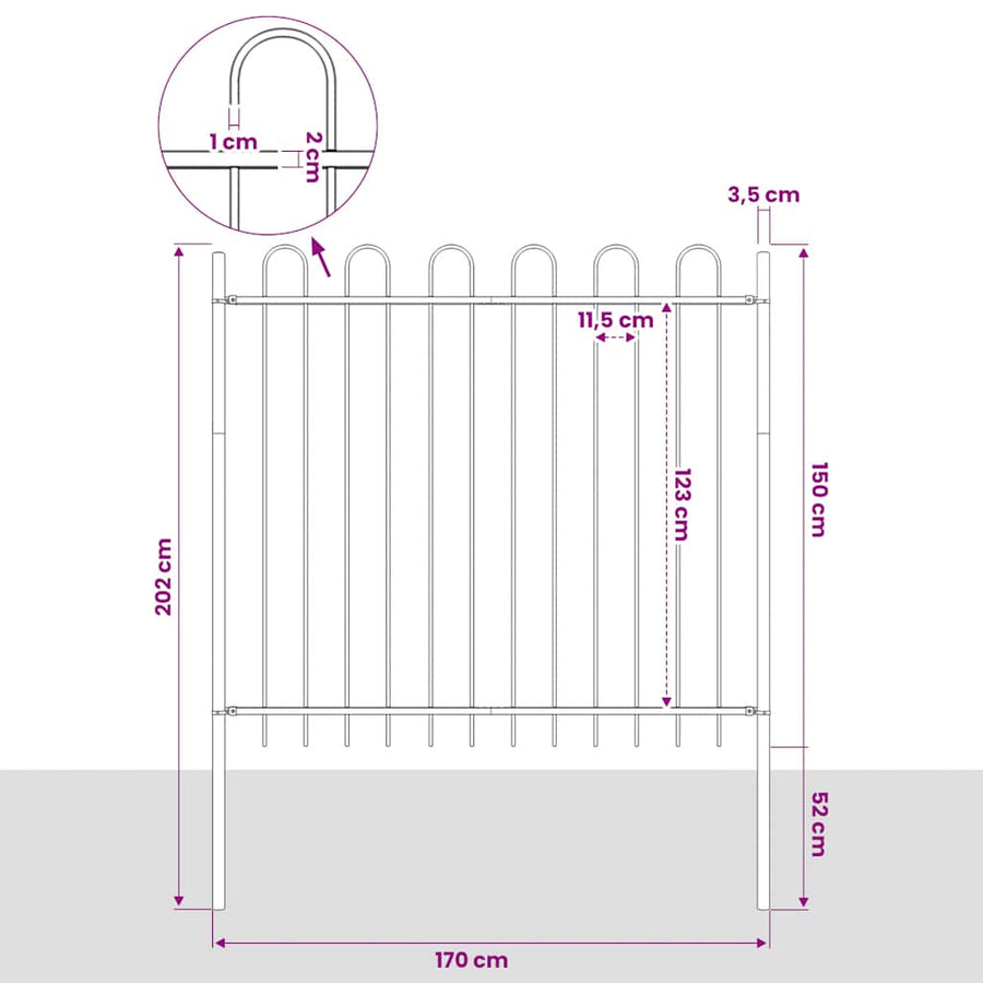 Garden Fence Boxtel with Hoop Top Steel 170x150 cm Black