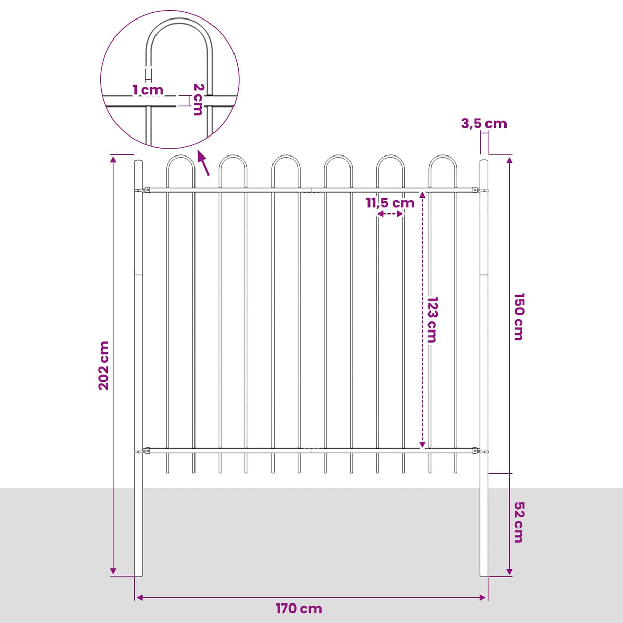 Garden Fence with Hoop Top Steel 181x150 cm Black