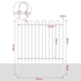Garden Fence with Hoop Top Steel 181x150 cm Black - 45-Degree Angle