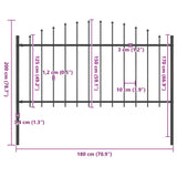 Garden Fence with Spear Top Steel 181x150 cm Black - Top-Down View