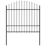 Garden Fence with Spear Top Steel 181x175 cm Black