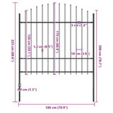 Garden Fence with Spear Top Steel 181x175 cm Black - Top-Down View