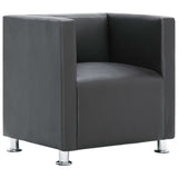 Cube Armchair Grey Faux Leather - Front View