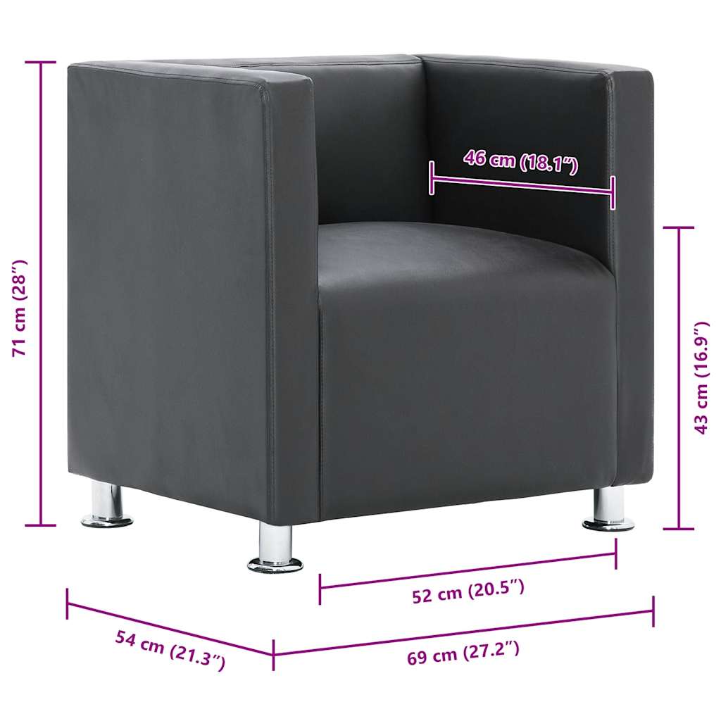 Cube Armchair Grey Faux Leather