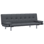 Sofa Bed with Two Pillows Grey Faux Leather