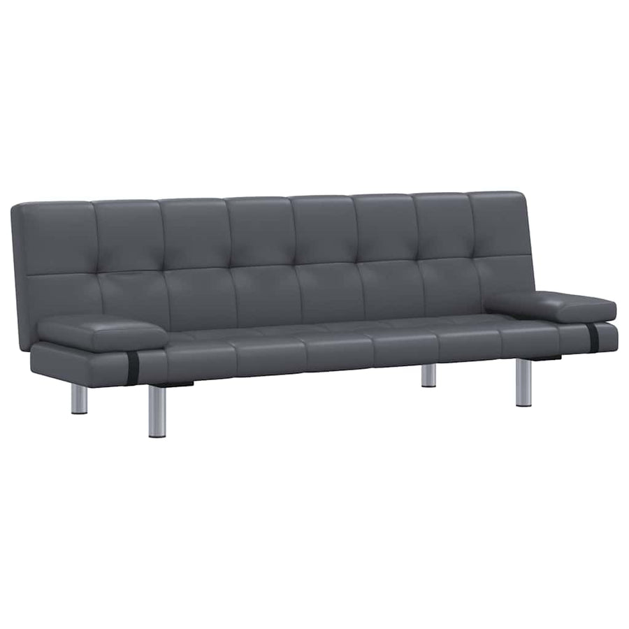 Sofa Bed with Two Pillows Grey Faux Leather