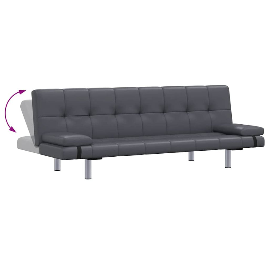 Sofa Bed with Two Pillows Grey Faux Leather