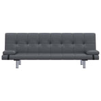 Sofa Bed with Two Pillows Grey Faux Leather