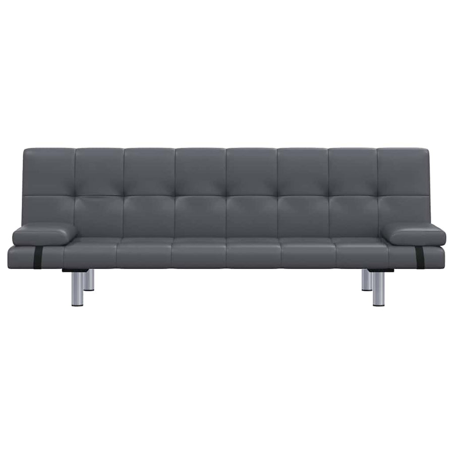 Sofa Bed with Two Pillows Grey Faux Leather