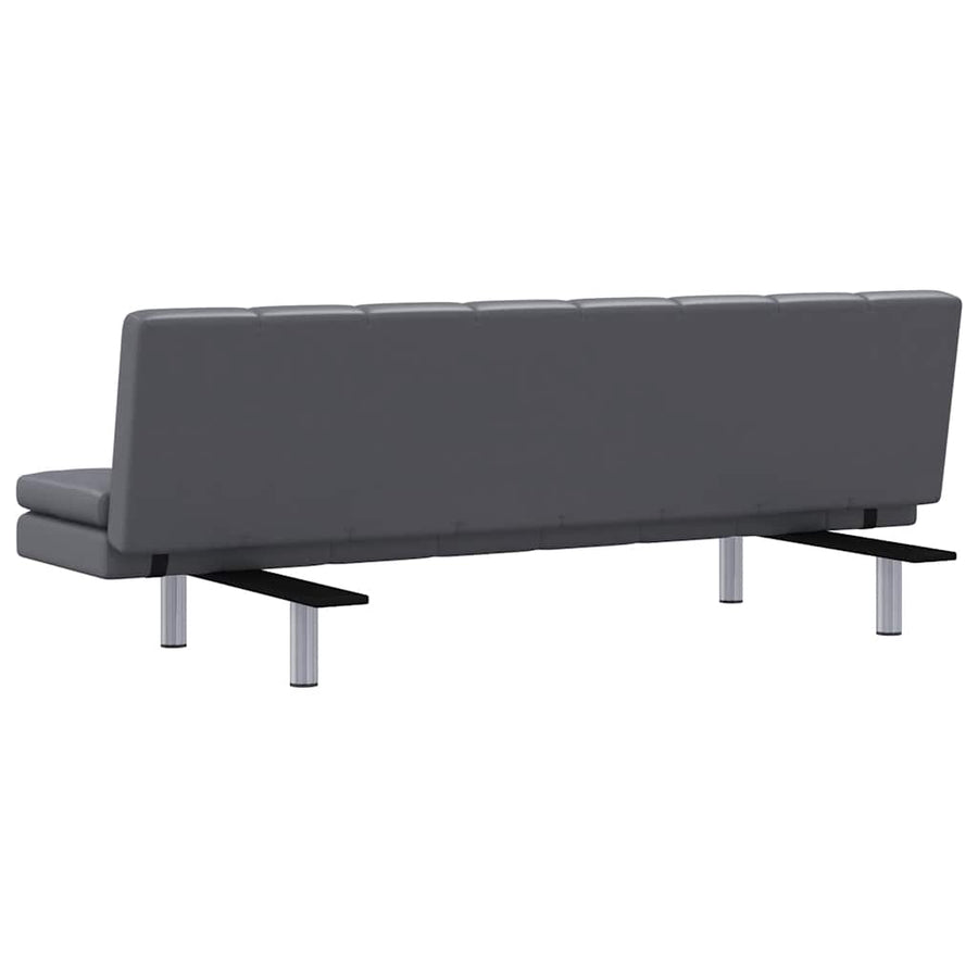 Sofa Bed with Two Pillows Grey Faux Leather