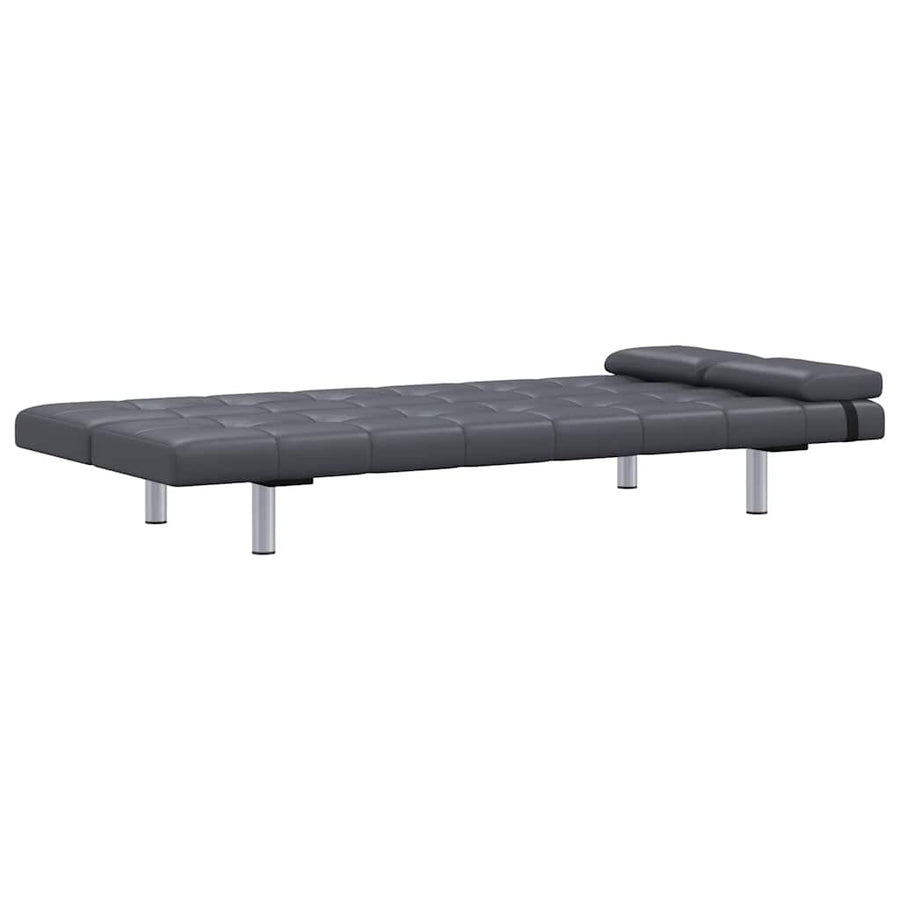 Sofa Bed with Two Pillows Grey Faux Leather