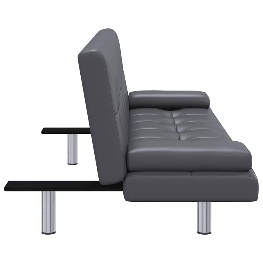Sofa Bed with Two Pillows Grey Faux Leather