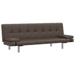 Sofa Bed with Two Pillows Brown Faux Leather