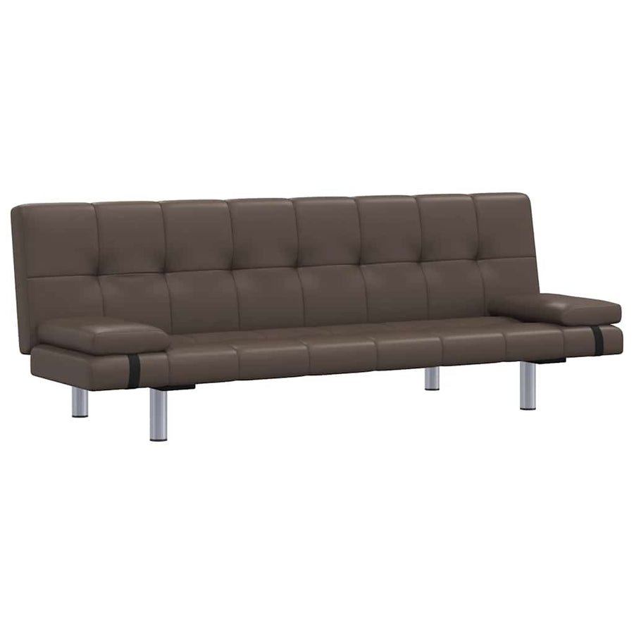 Sofa Bed with Two Pillows Brown Faux Leather