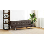 Sofa Bed with Two Pillows Brown Faux Leather