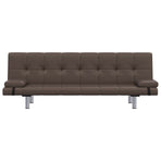 Sofa Bed with Two Pillows Brown Faux Leather
