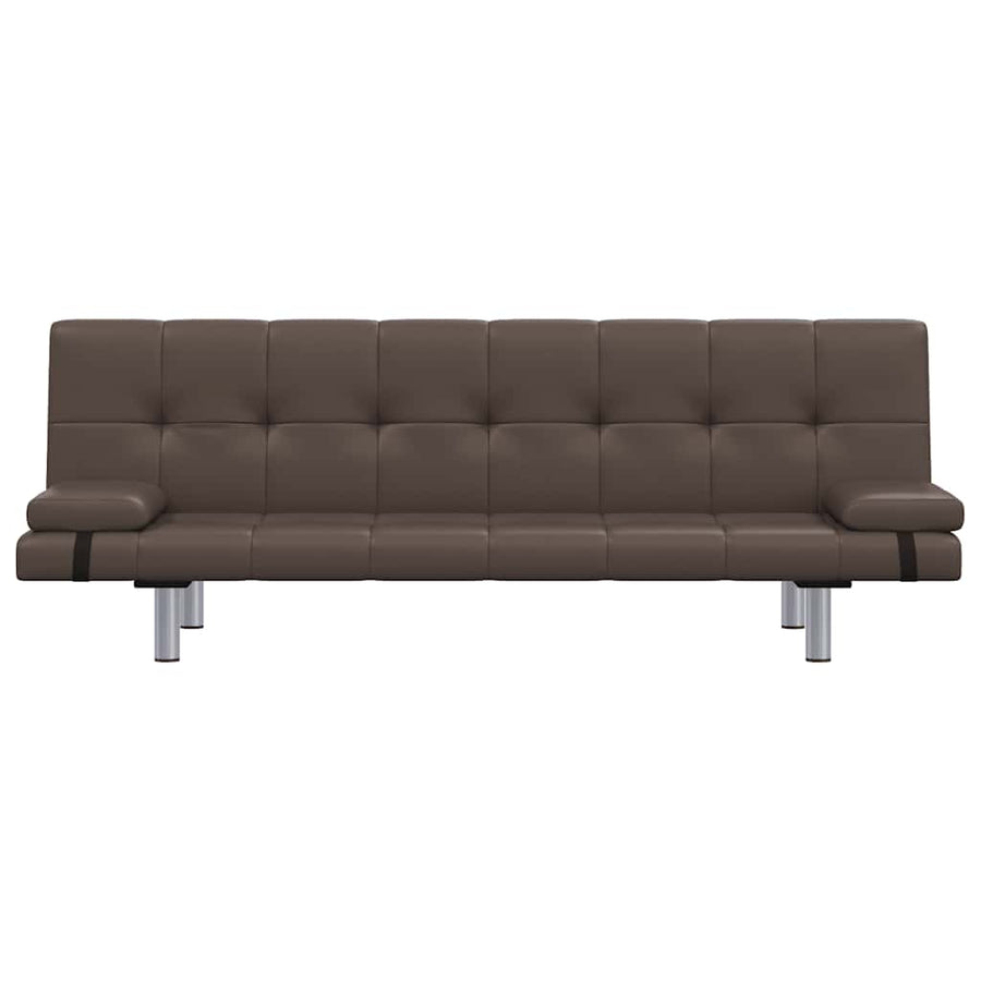 Sofa Bed with Two Pillows Brown Faux Leather