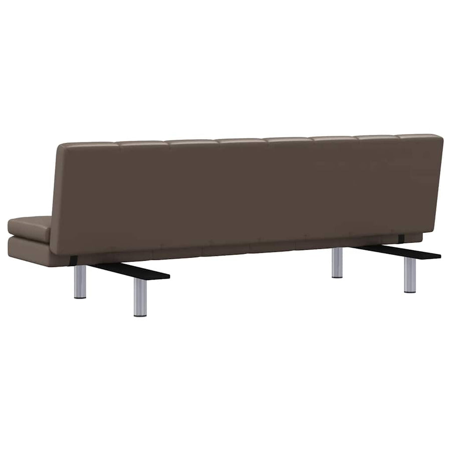 Sofa Bed with Two Pillows Brown Faux Leather
