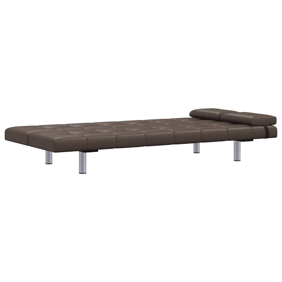 Sofa Bed with Two Pillows Brown Faux Leather