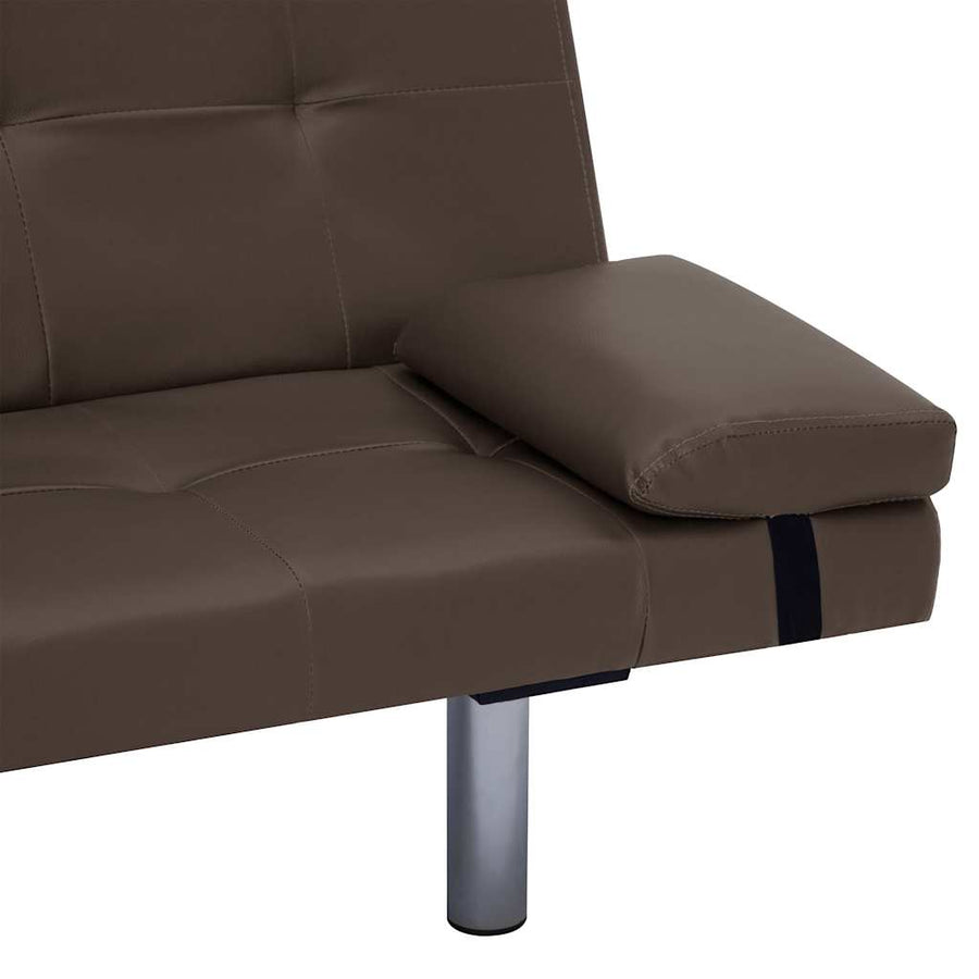 Sofa Bed with Two Pillows Brown Faux Leather
