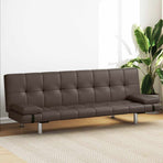 Sofa Bed with Two Pillows Brown Faux Leather